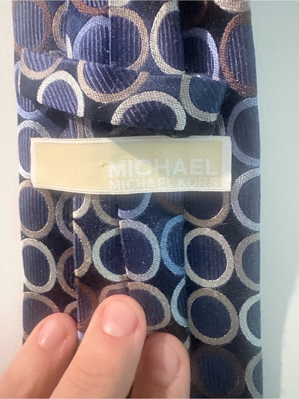 Michael Kors Navy Tie with Silver and Light Blue Circle Motif